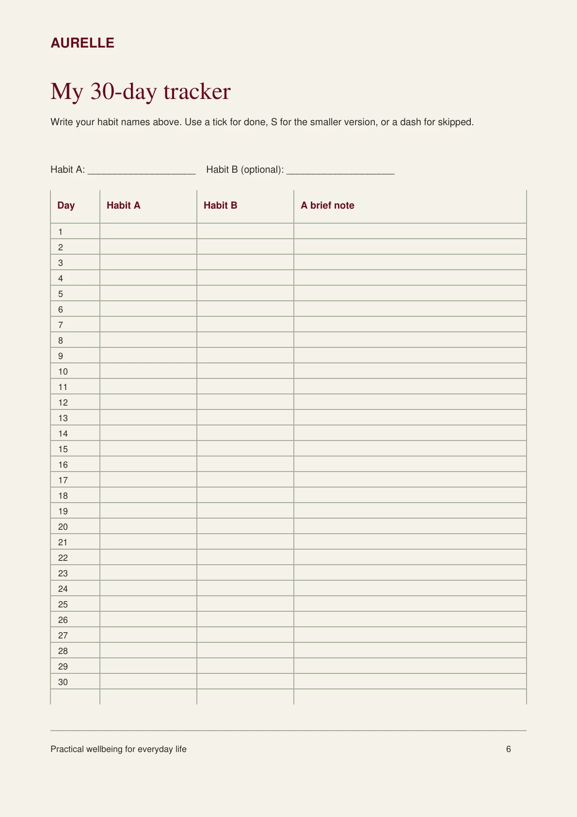 30-Day Healthy Habits Planner — Day Tracker